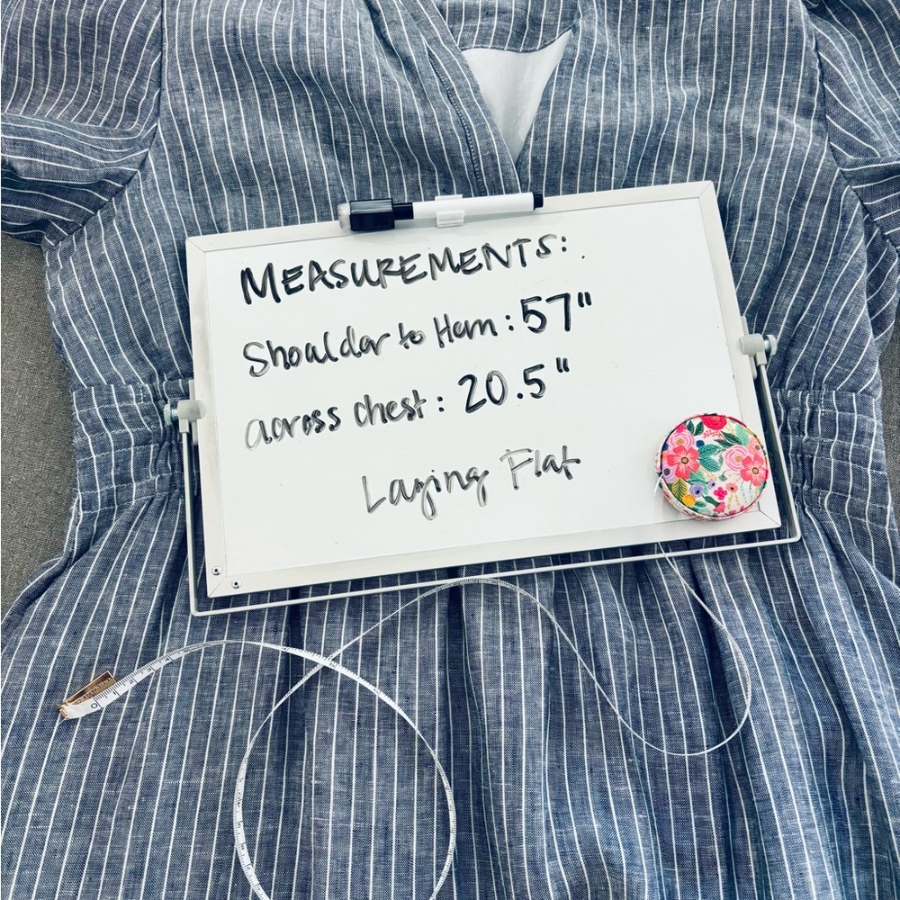 Quince European Linen Chambray Blue Striped Tiered Maxi Dress - Picture 12 of 12